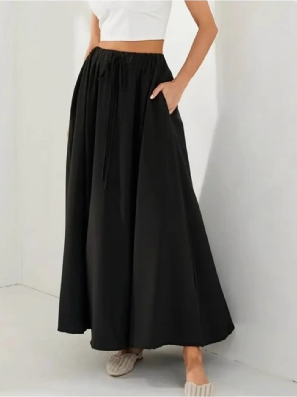 Black Maxi Skirt with Elastic Waist